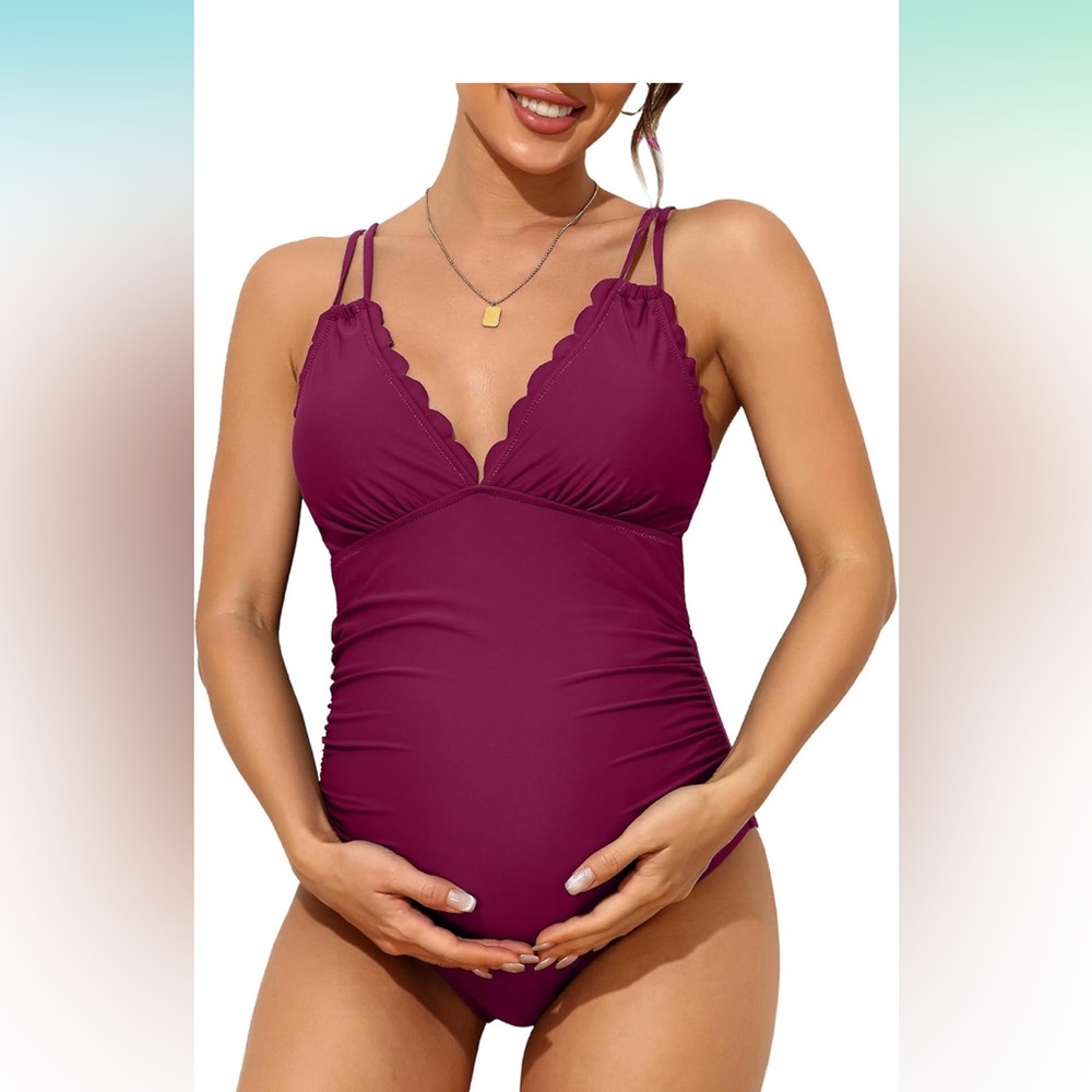 Charmo maternity bathing suit burgundy size Medium